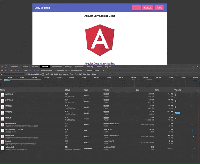 Snapshot of Dev tools loading a module